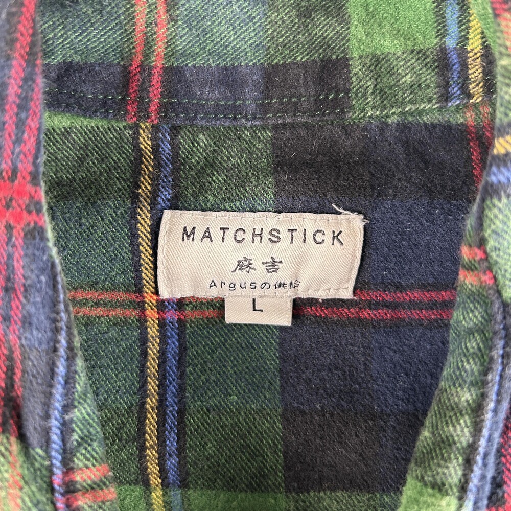 Matchstick Shirt Womens Large Green Navy Plaid Flannel Button Front Long Sleeve - Picture 5 of 13